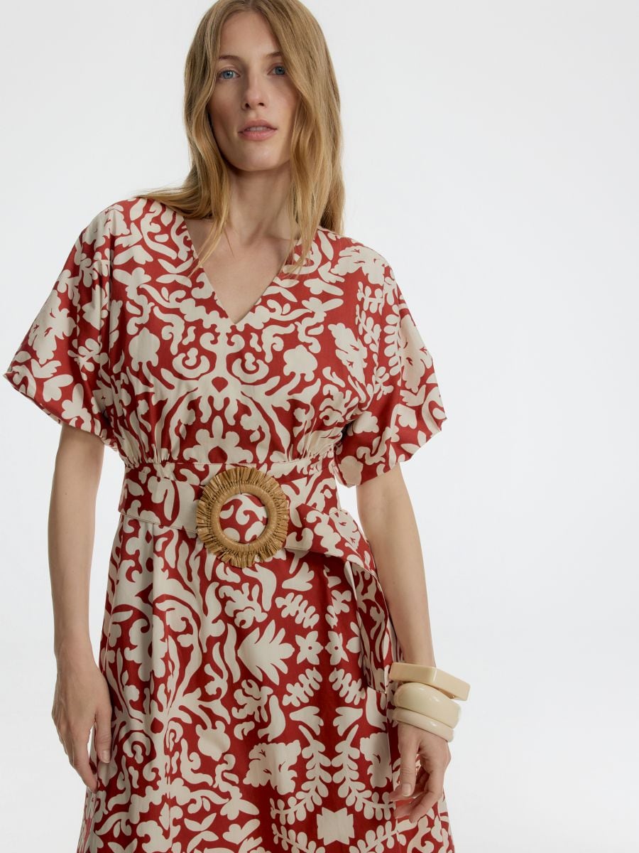 Vestito midi con cintura - rosso - RESERVED