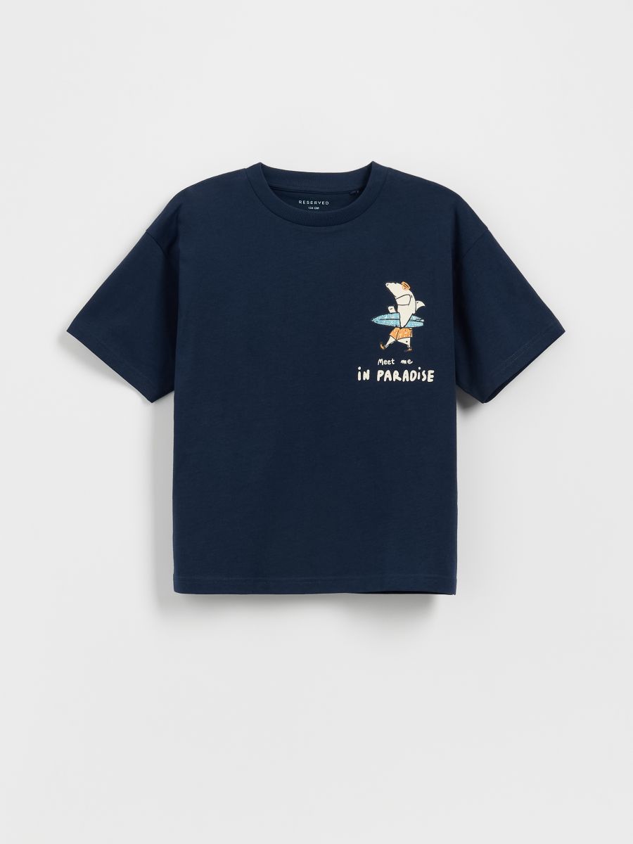 Baumwoll-T-Shirt mit Print - marineblau - RESERVED