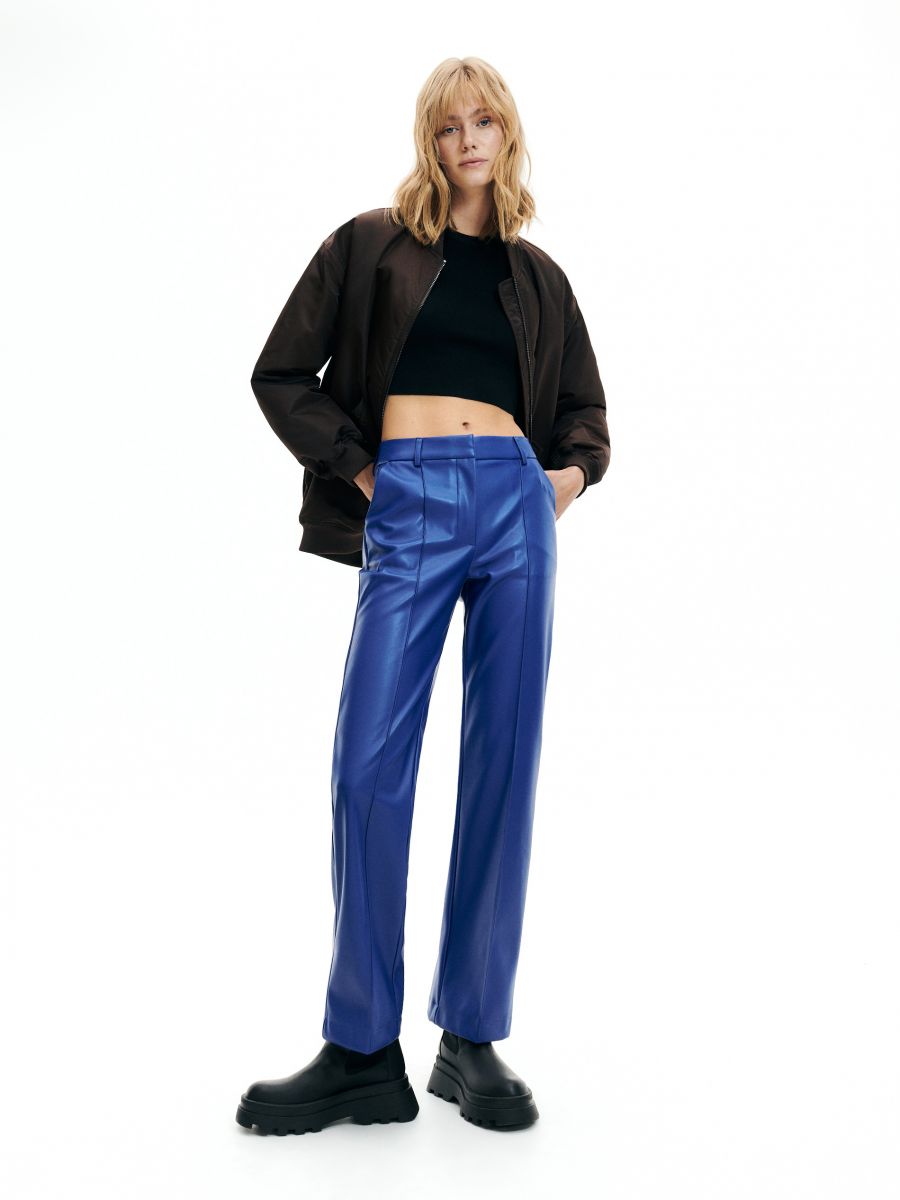 Pantalone od veštačke kože - plava - RESERVED - 6