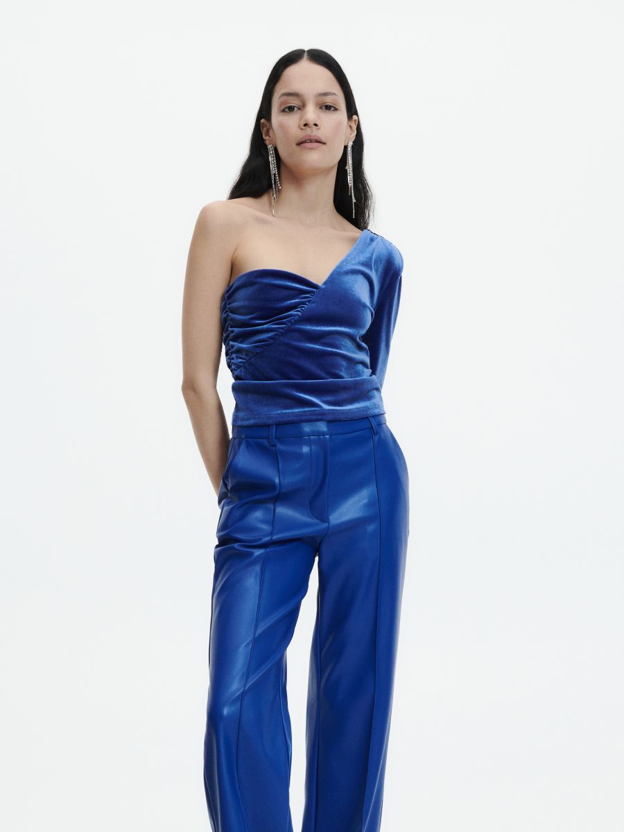 Pantalone od veštačke kože - plava - RESERVED - 2