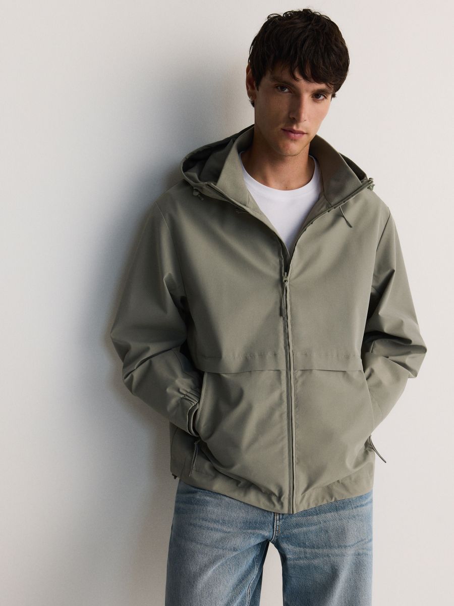 HOODED ANORAK WITH RIBBING - light green - RESERVED