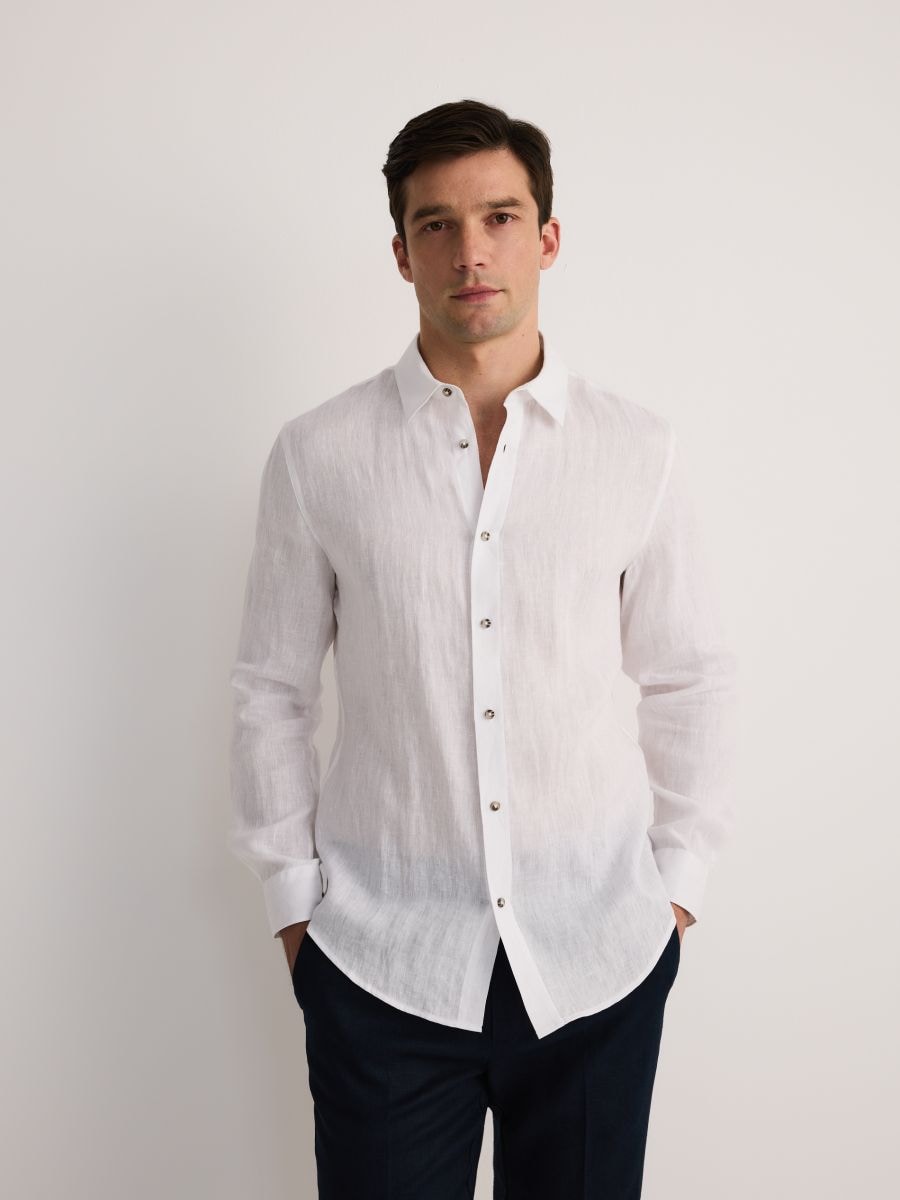 Regular fit linen shirt - white - RESERVED