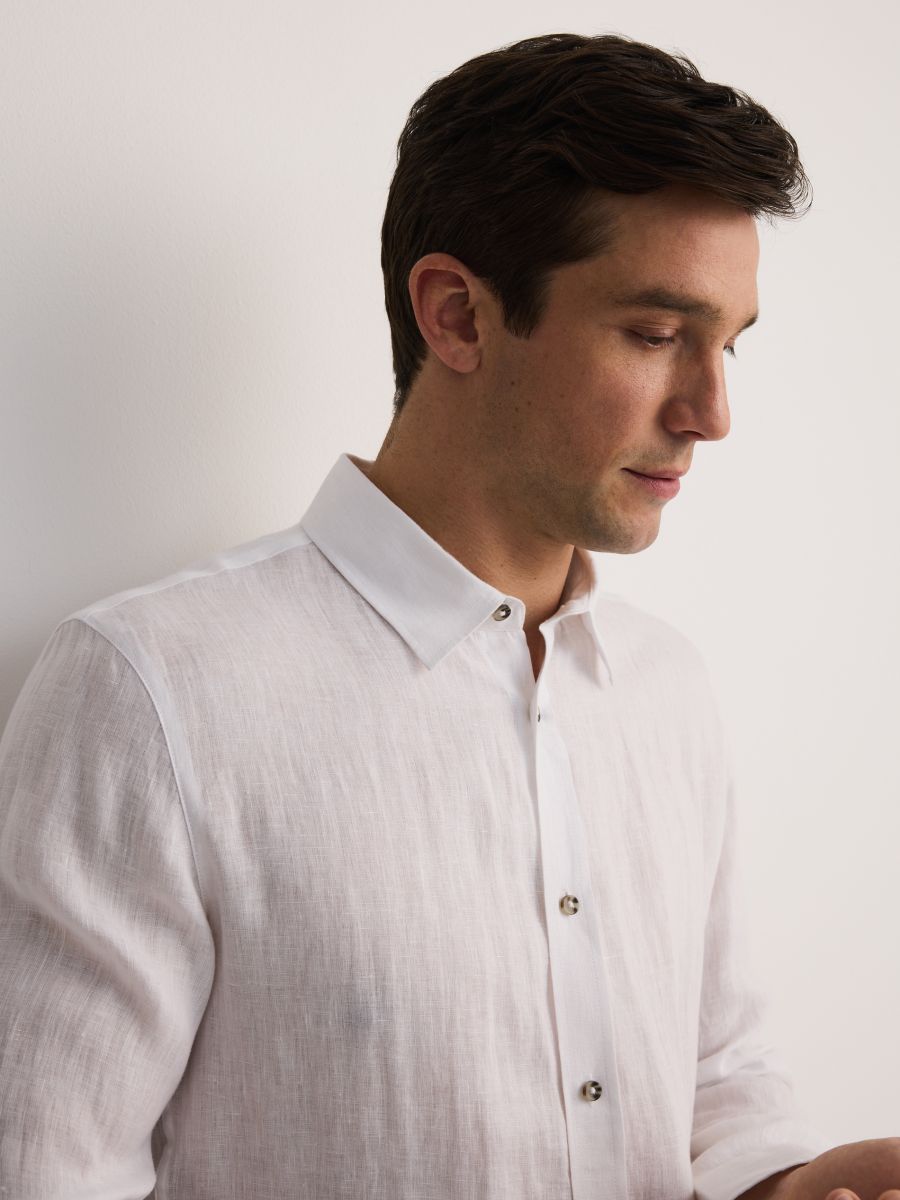 Camicia in lino regular fit - bianco - RESERVED - 3