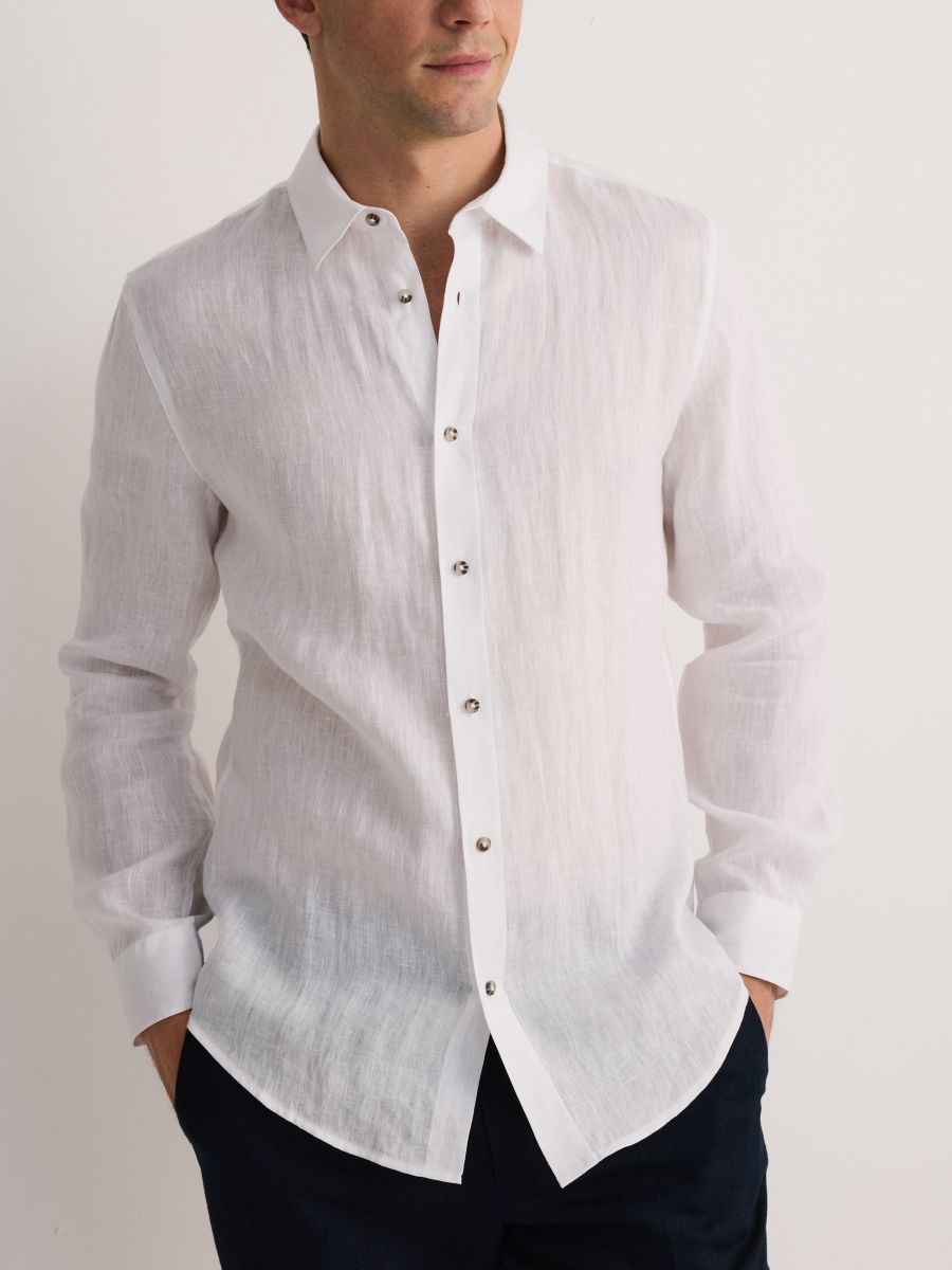 Camicia in lino regular fit - bianco - RESERVED - 2