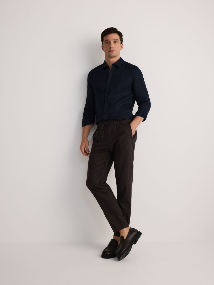 Regular fit linnen overhemd - marineblauw - RESERVED - 7