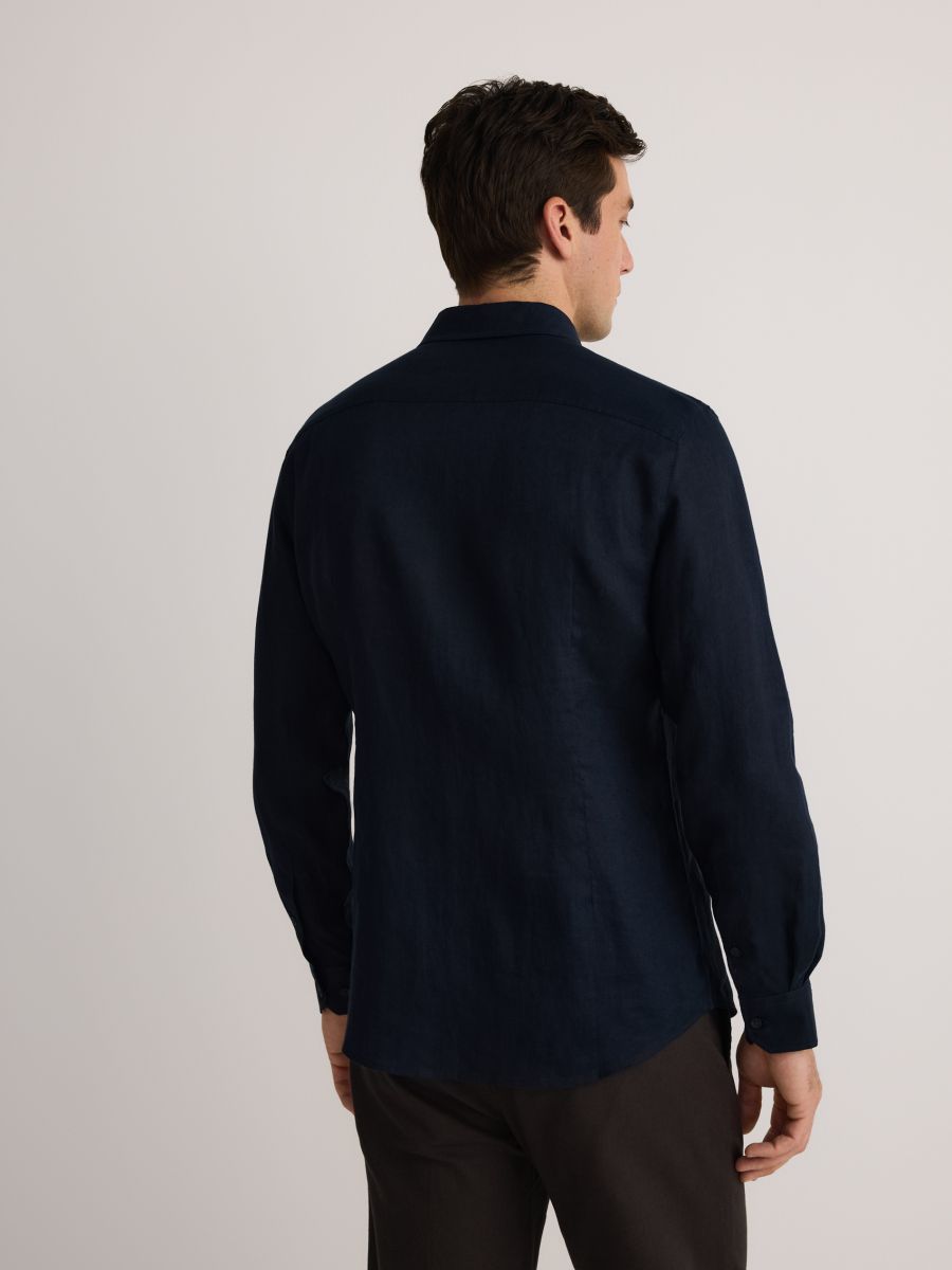 Regular fit linnen overhemd - marineblauw - RESERVED - 4