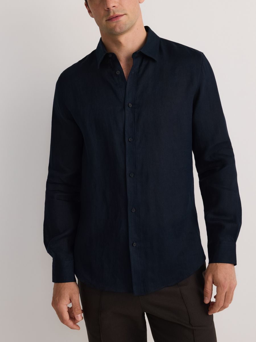 Regular fit linnen overhemd - marineblauw - RESERVED - 3