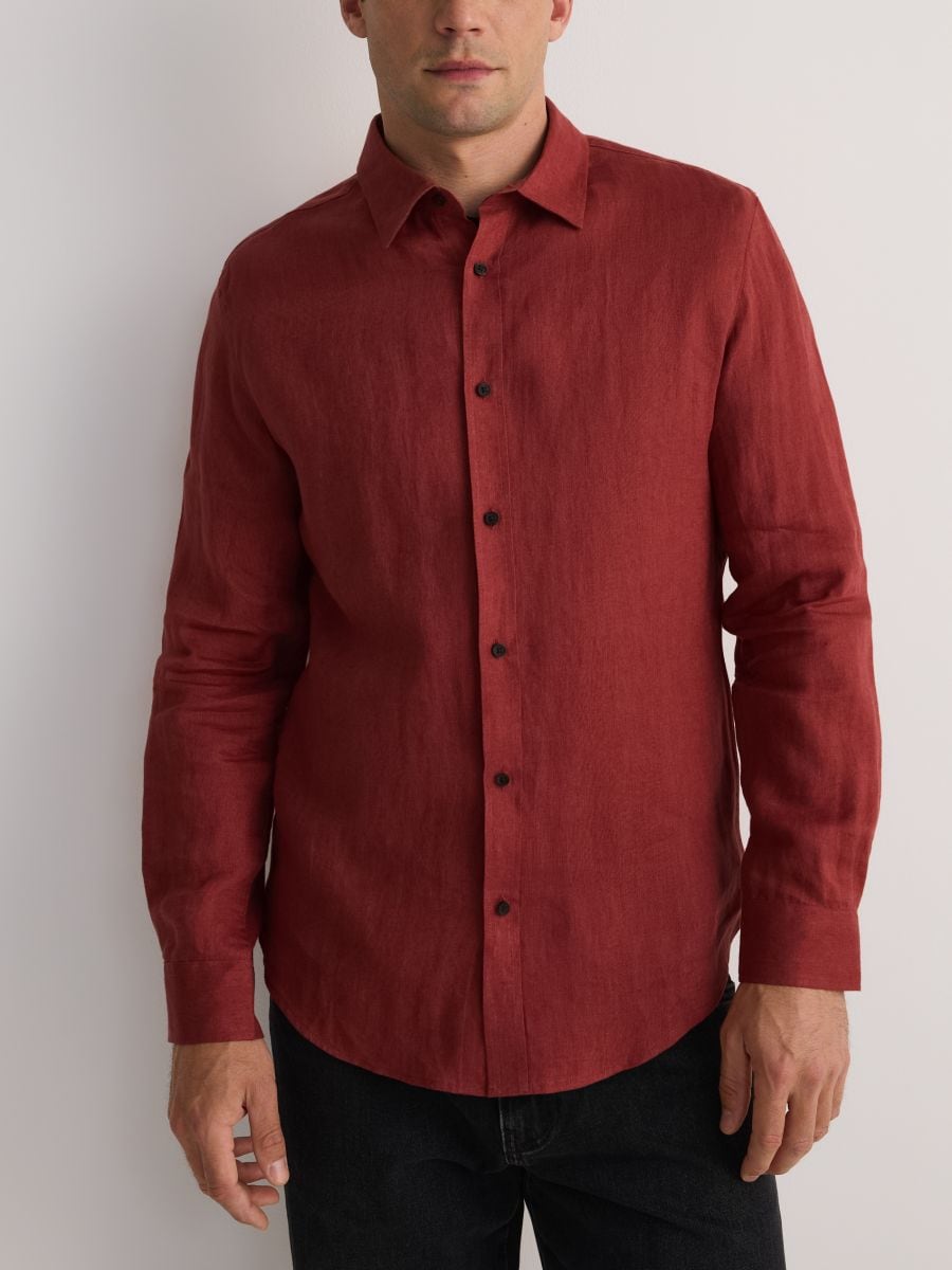 Regular fit linen shirt - maroon - RESERVED