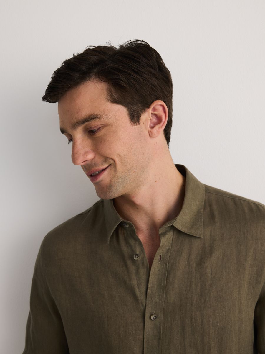 Regular fit linen shirt - green - RESERVED - 3