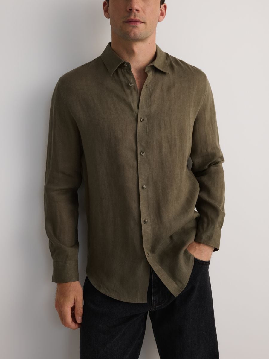 Regular fit linen shirt - green - RESERVED - 2