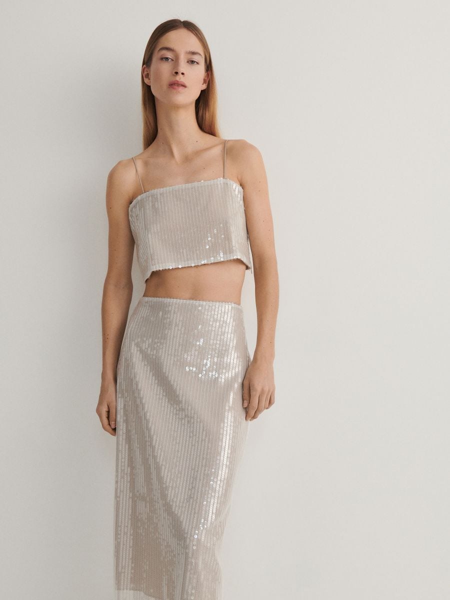 Skirt with sequins - beige - RESERVED - 2