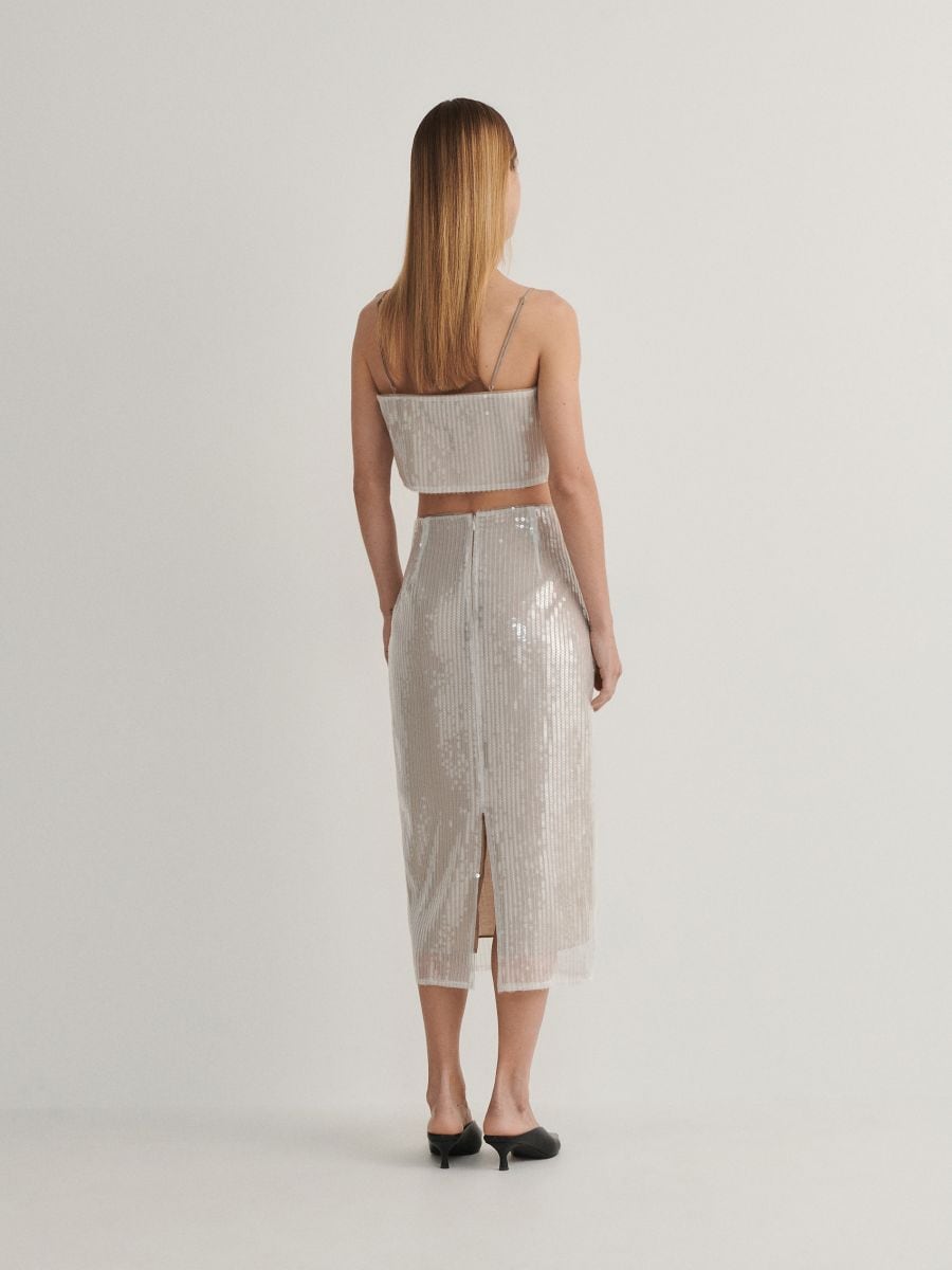 Skirt with sequins - beige - RESERVED - 3