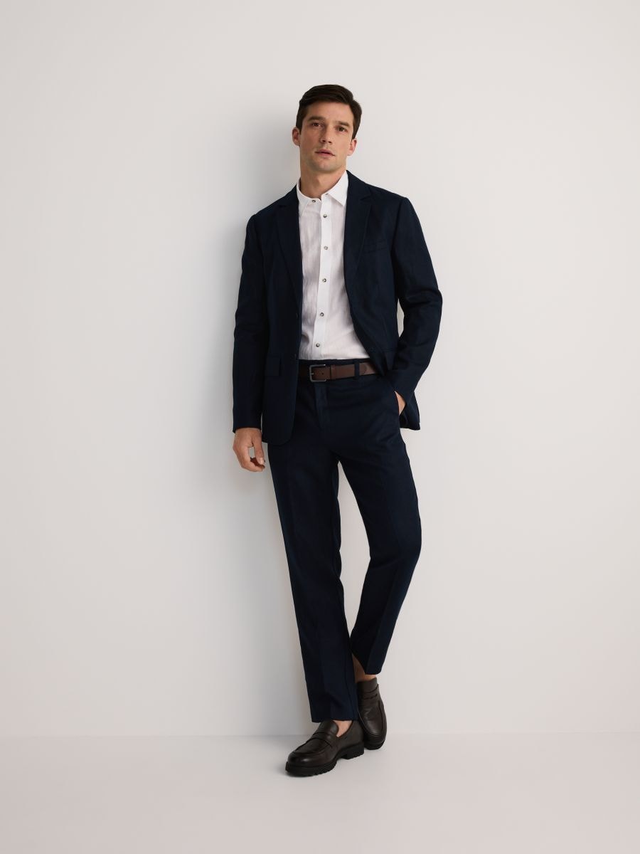 Regular fit linen pants - navy - RESERVED - 3