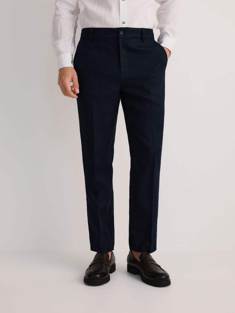 Regular fit linen pants - navy - RESERVED - 4