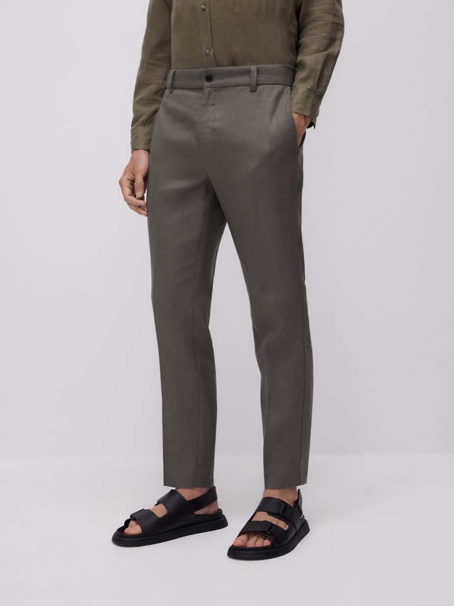 Regular fit linen pants - green - RESERVED - 4