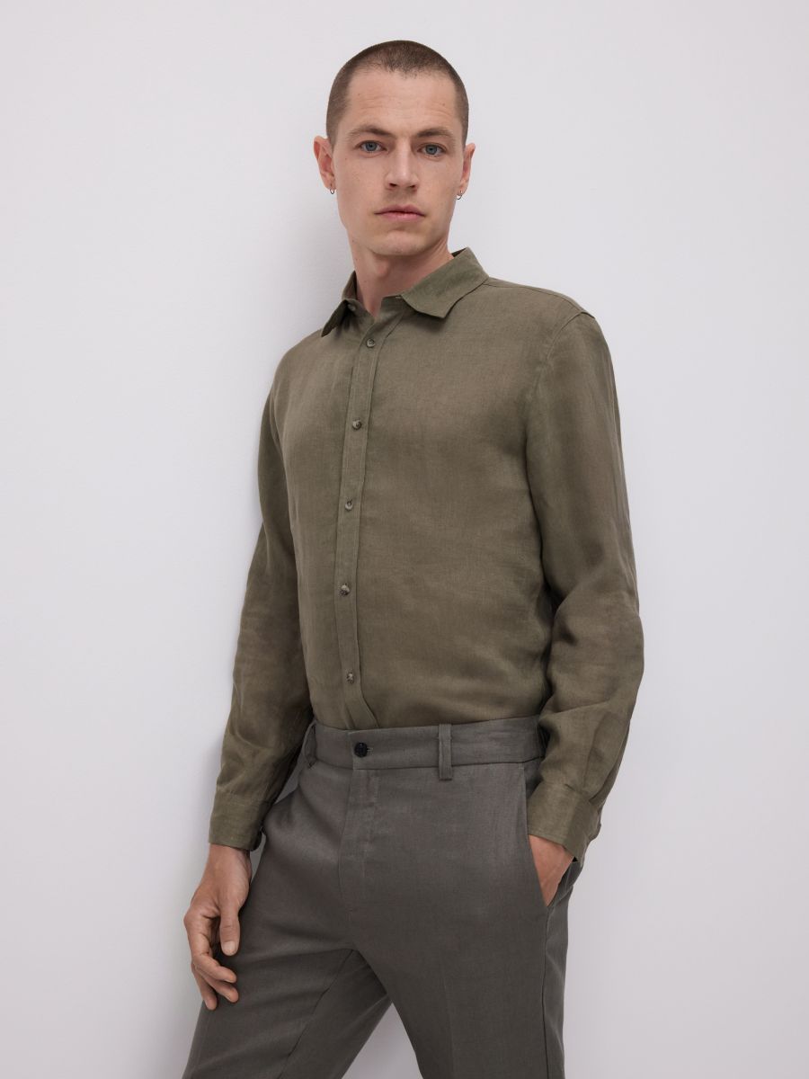 Regular fit linen pants - green - RESERVED - 5