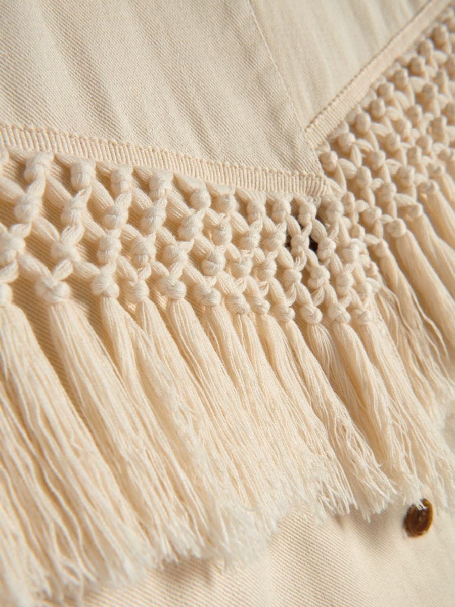 Cotton jacket with fringes - cream - RESERVED - 5
