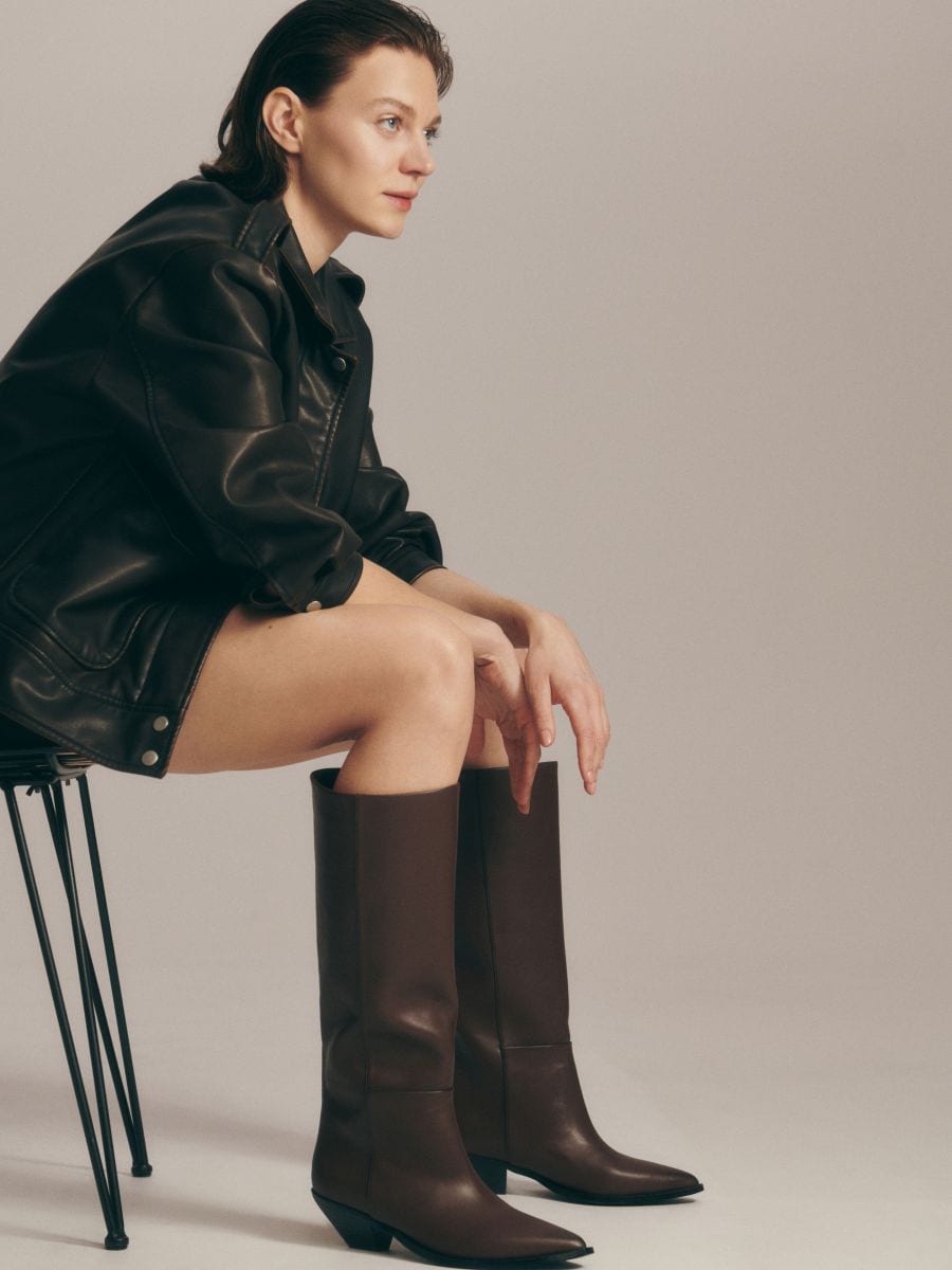 Leather knee-high boots - dark brown - RESERVED