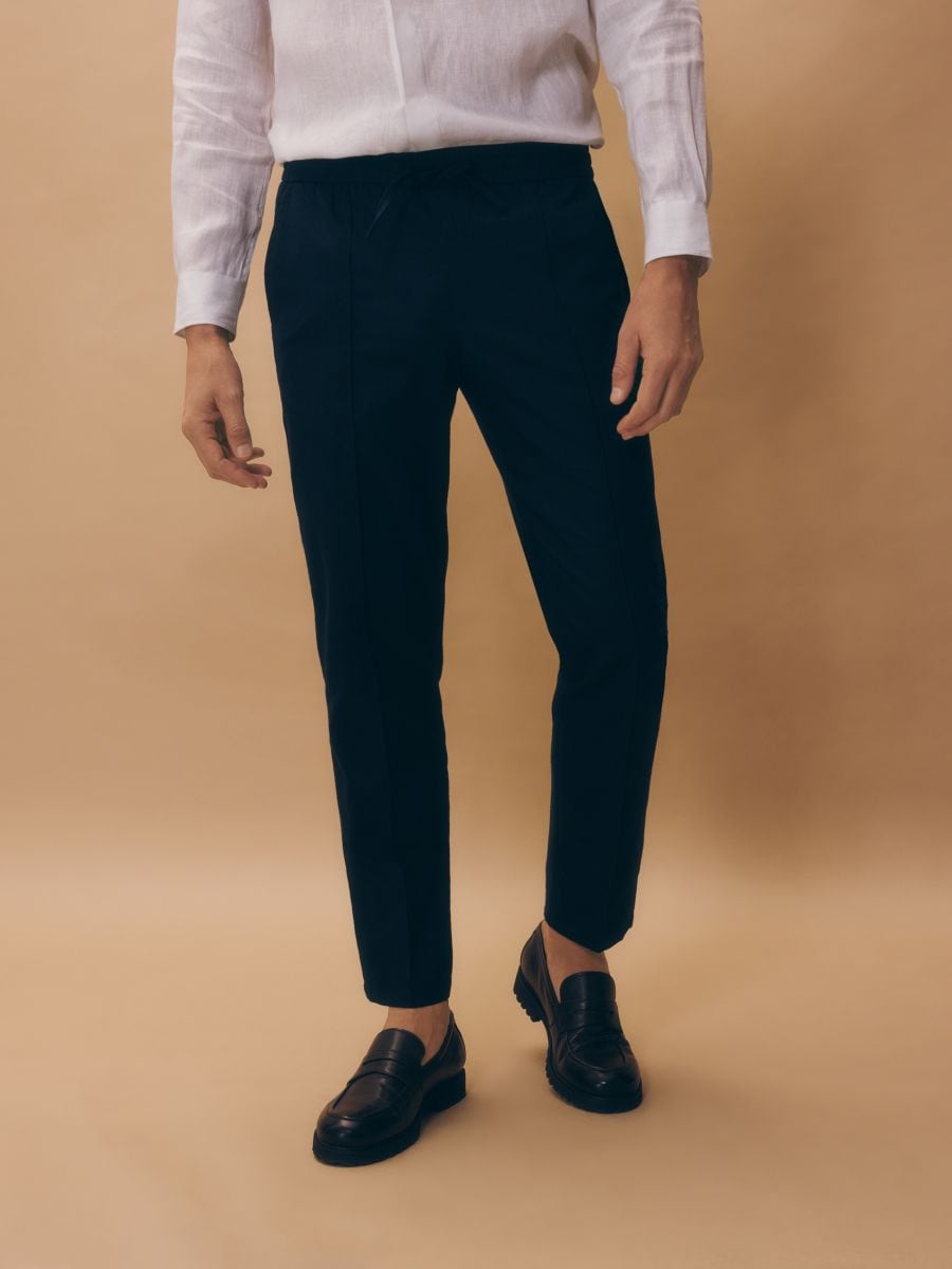 Linen rich joggers - navy - RESERVED