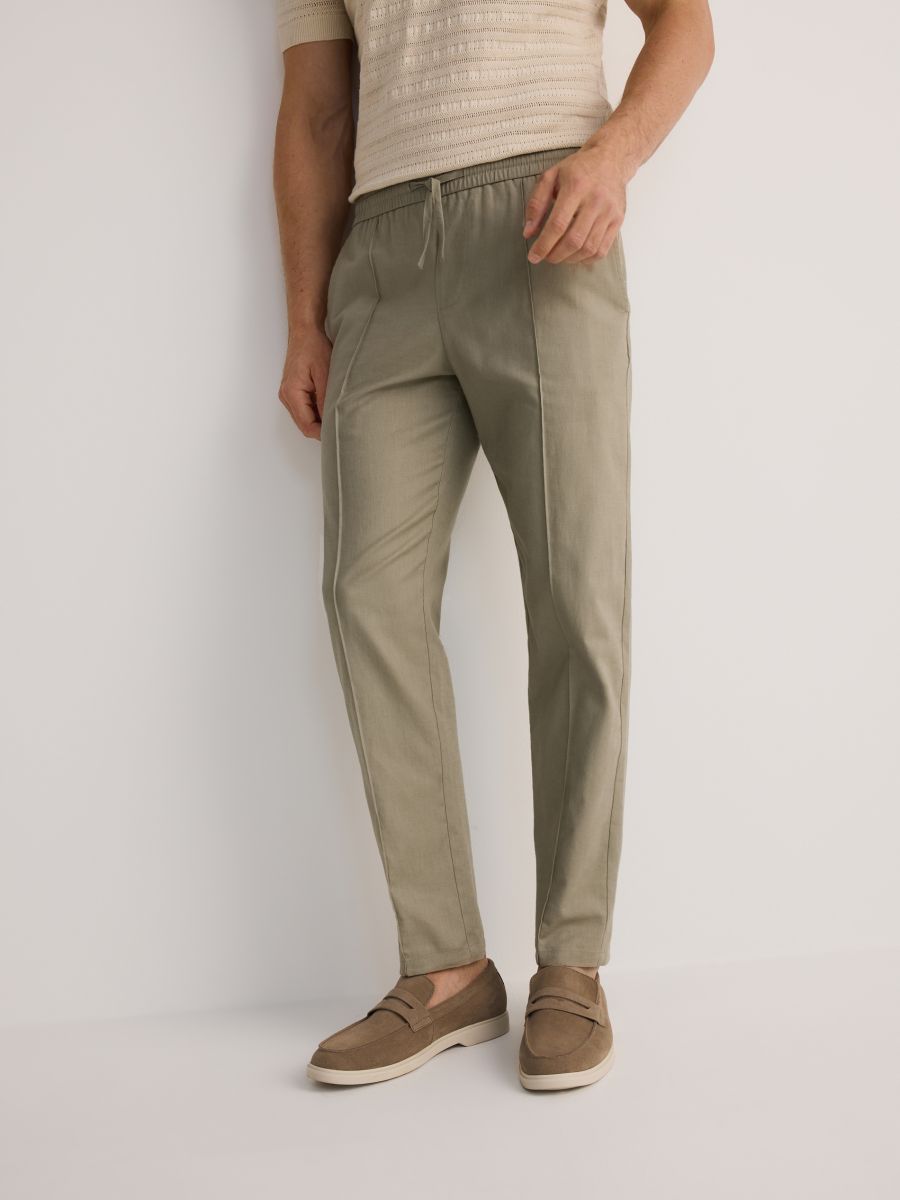 Jogger hlače z visokim deležem lana - beige - RESERVED