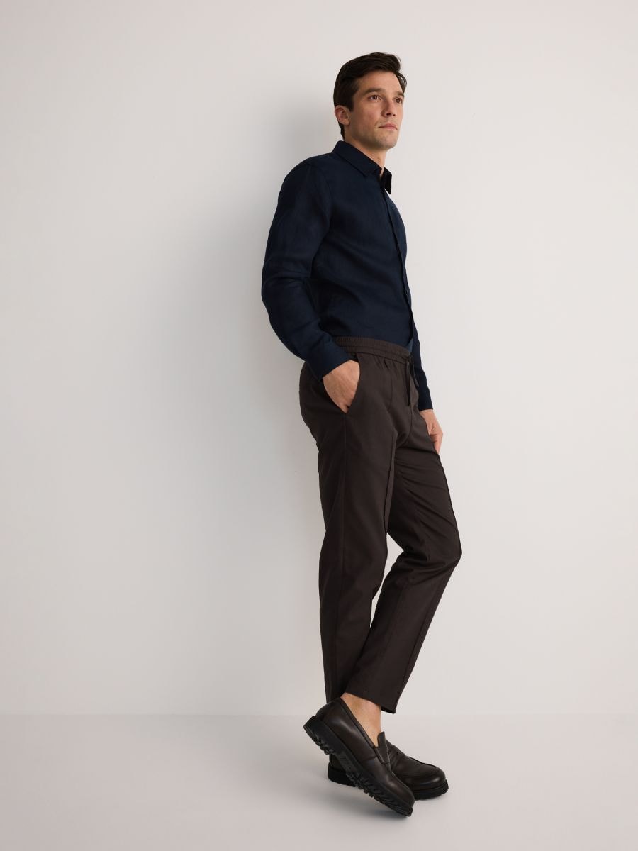 Linen rich joggers - dark brown - RESERVED