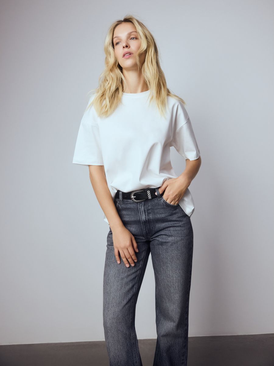 Oversized mercerised cotton blend T-shirt - white - RESERVED