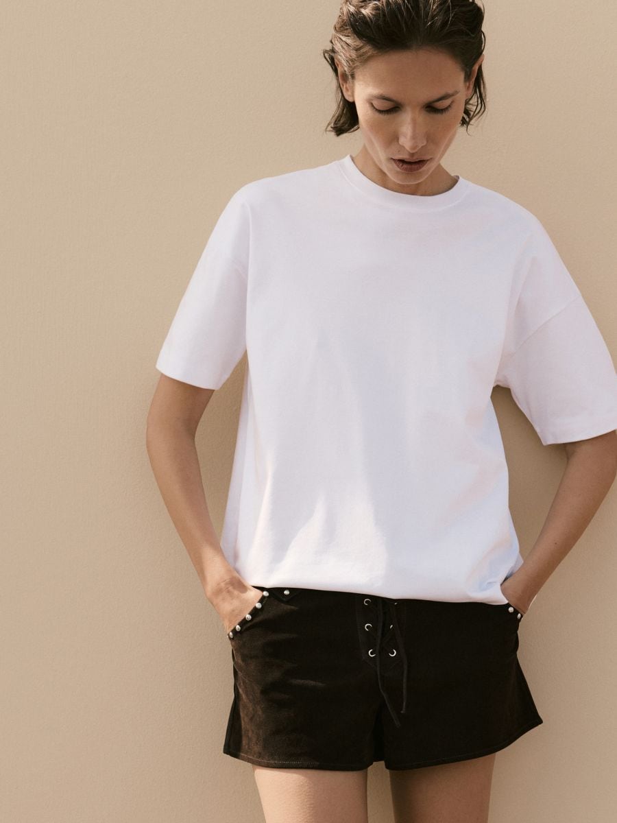 Oversize тениска със съдържание на мерсеризиран памук - бял - RESERVED