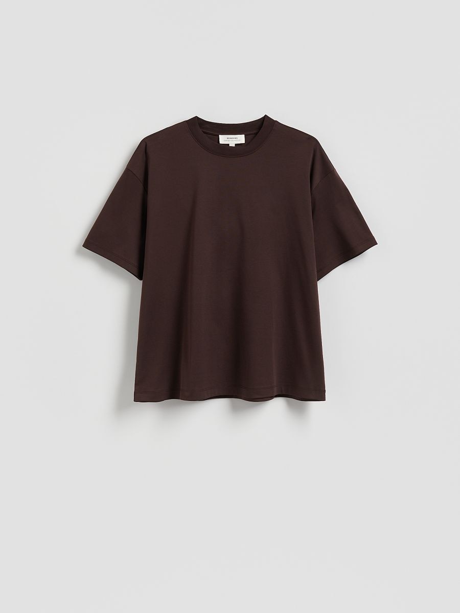 Bawełniany t-shirt oversize - ciemnobrązowy - RESERVED