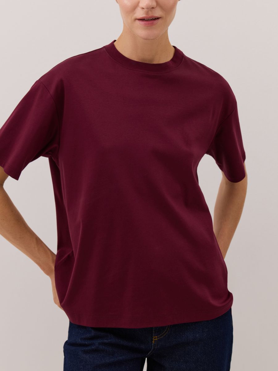 Oversized mercerised cotton blend T-shirt - mahogany - RESERVED