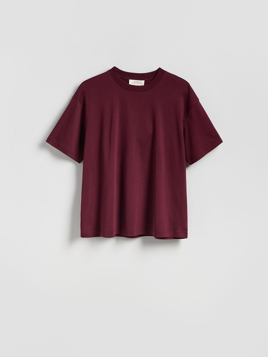 Bawełniany t-shirt oversize - mahoniowy - RESERVED
