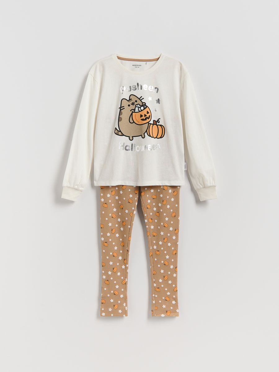 Bawełniana piżama Pusheen - kremowy - RESERVED
