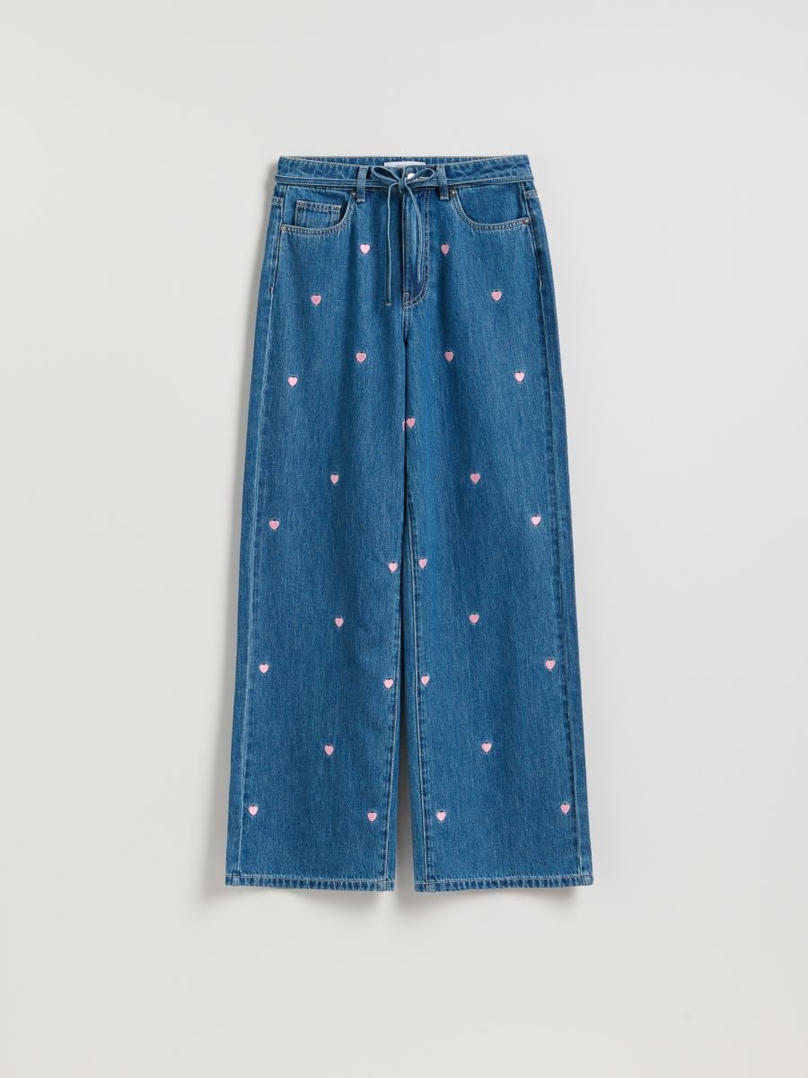 Wide leg jeans with embroidery detailing - blue - RESERVED