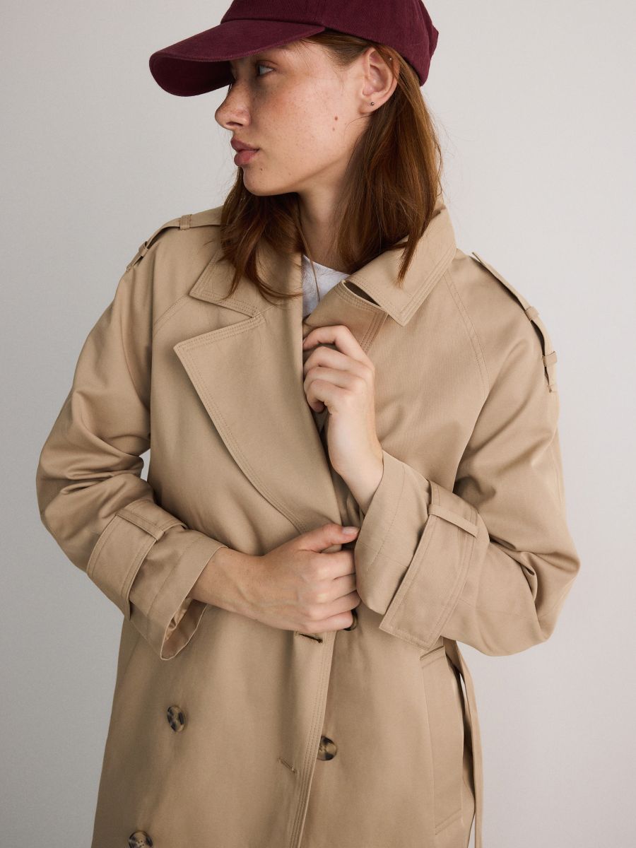 Oversize trencis ar divrindu pogājumu - bēšs - RESERVED - 4