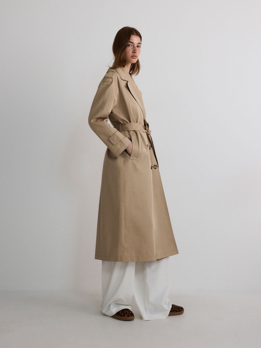 Oversize trencis ar divrindu pogājumu - bēšs - RESERVED - 2