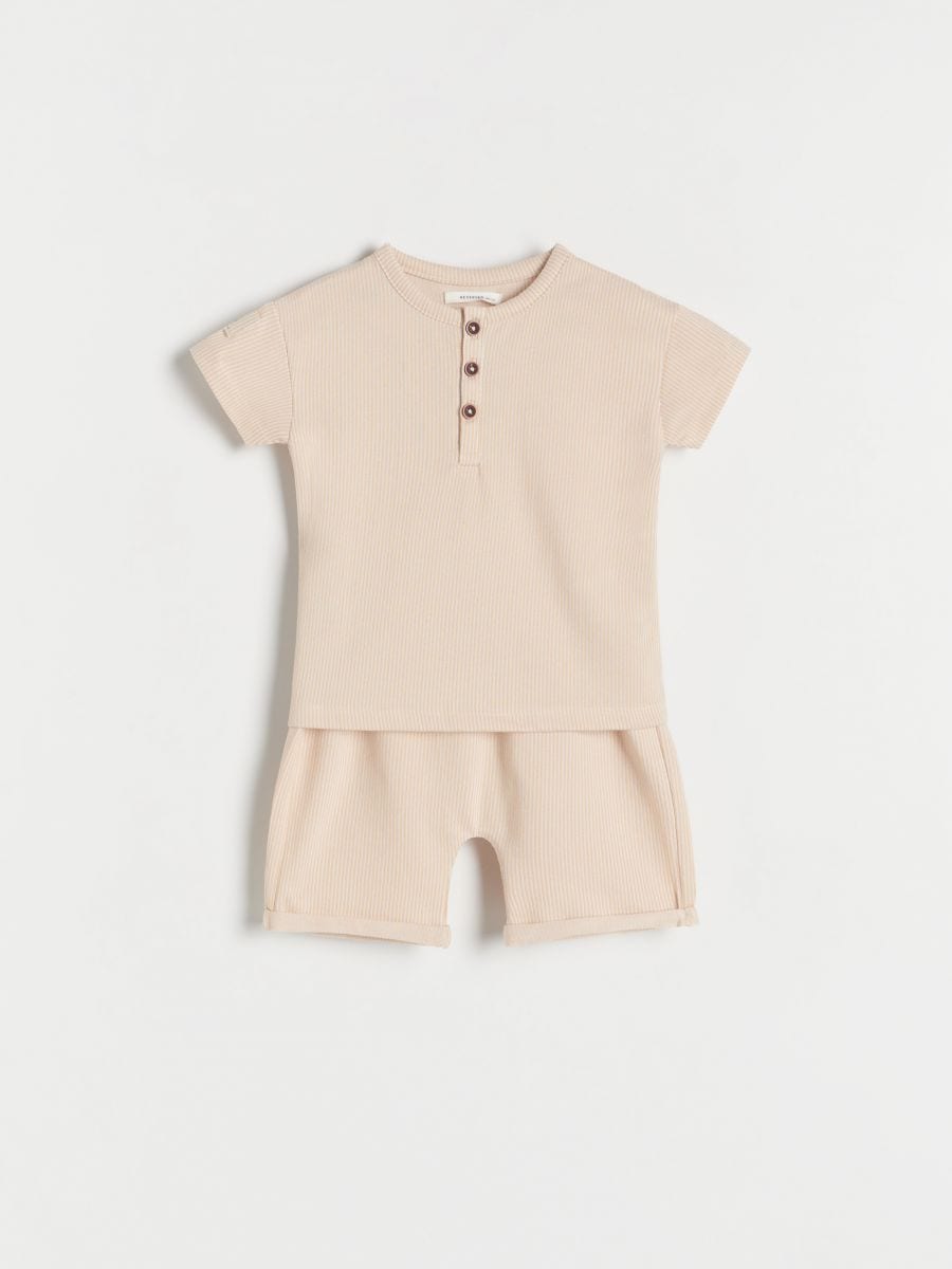 BOYS` BLOUSE & SHORTS - BEIGE - RESERVED