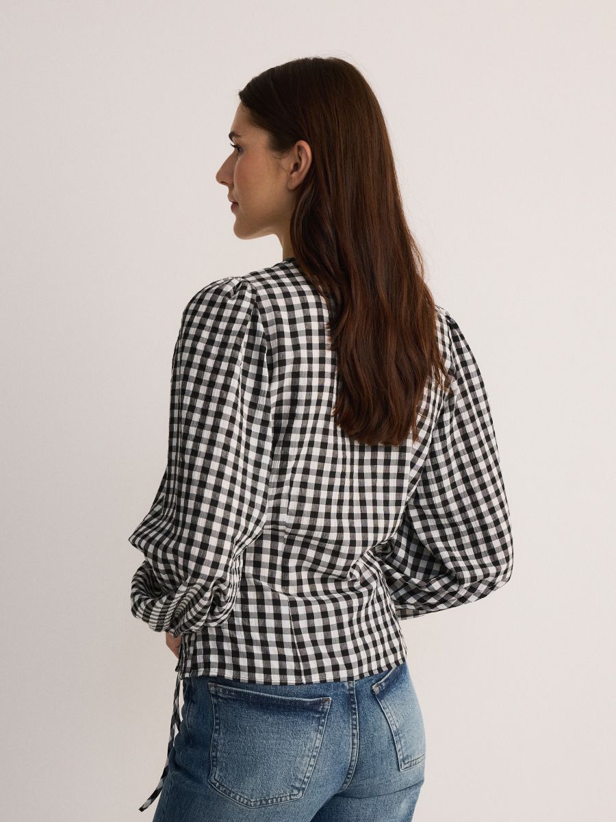 Bluse mit Bindedetail - schwarz - RESERVED - 3