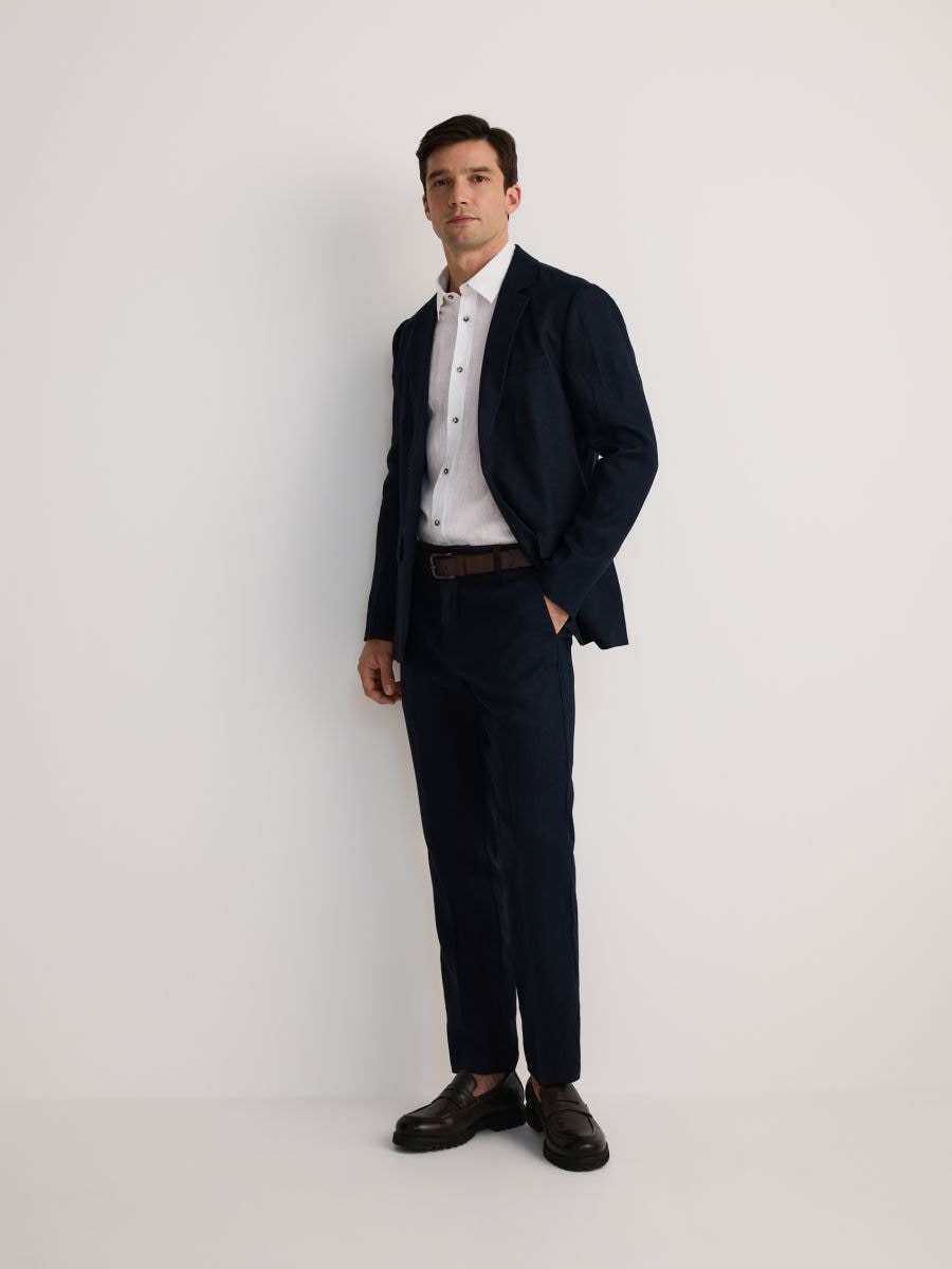 Blazer regular fit en lin - Marine - RESERVED - 5