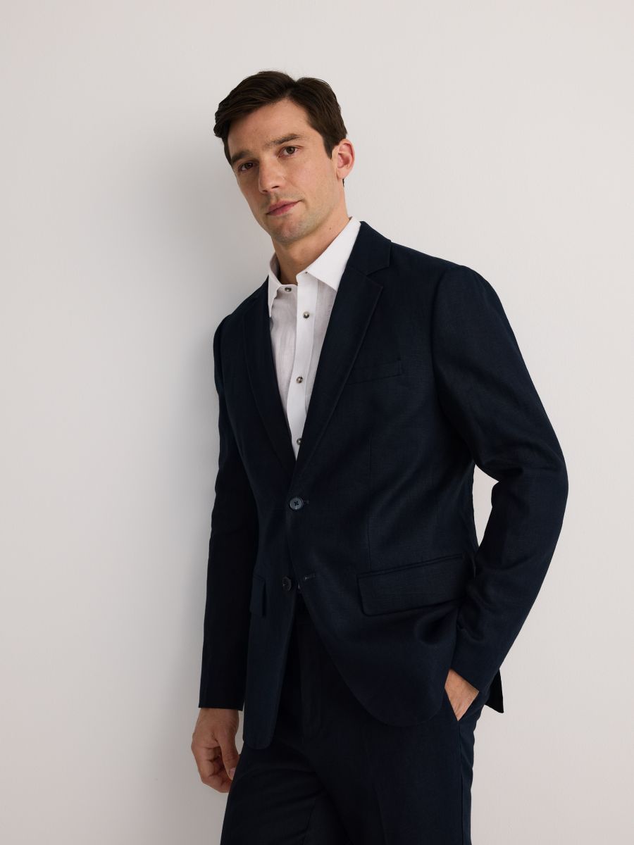Regular fit linen blazer - navy - RESERVED - 3