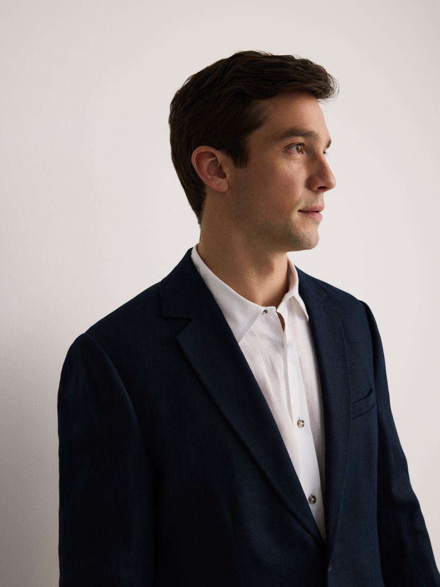 Regular fit linen blazer - navy - RESERVED - 6