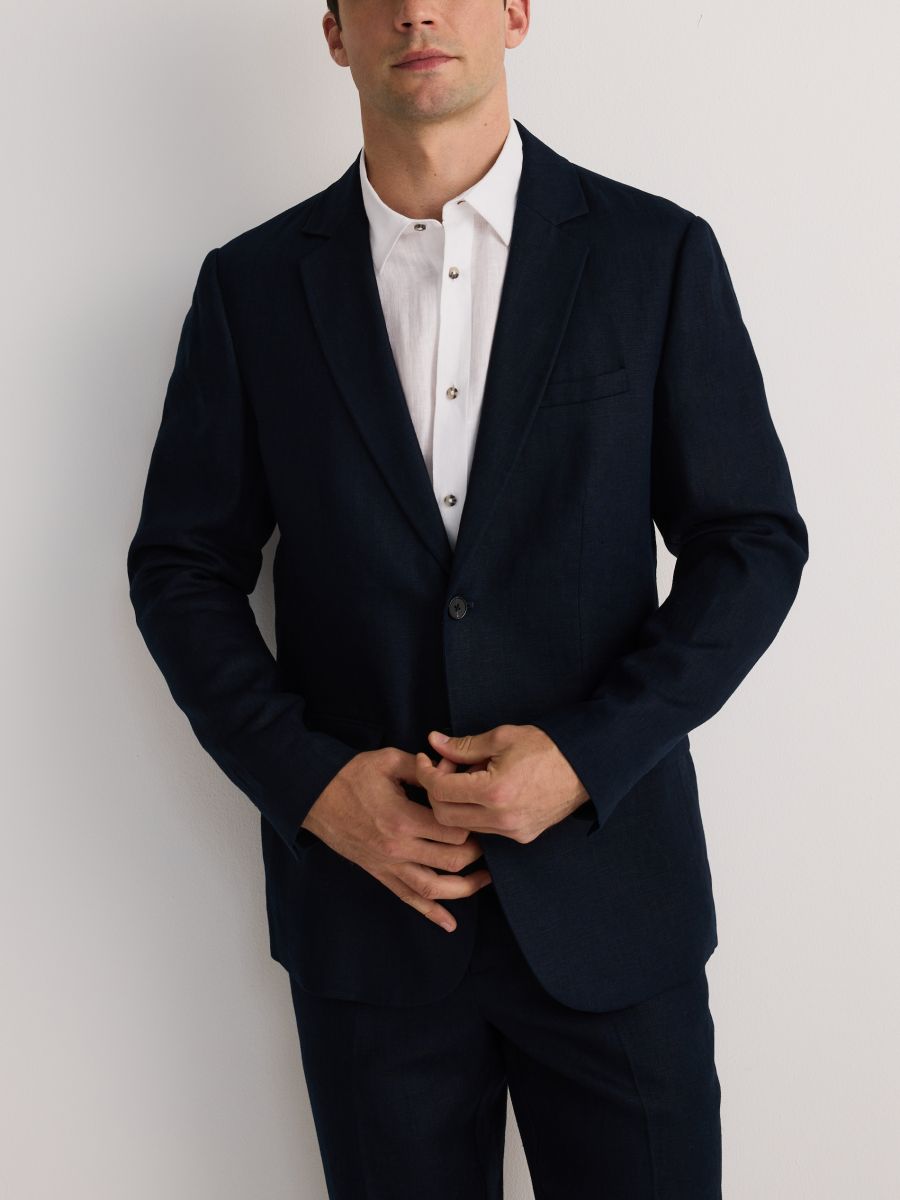 Regular fit linen blazer - navy - RESERVED - 4