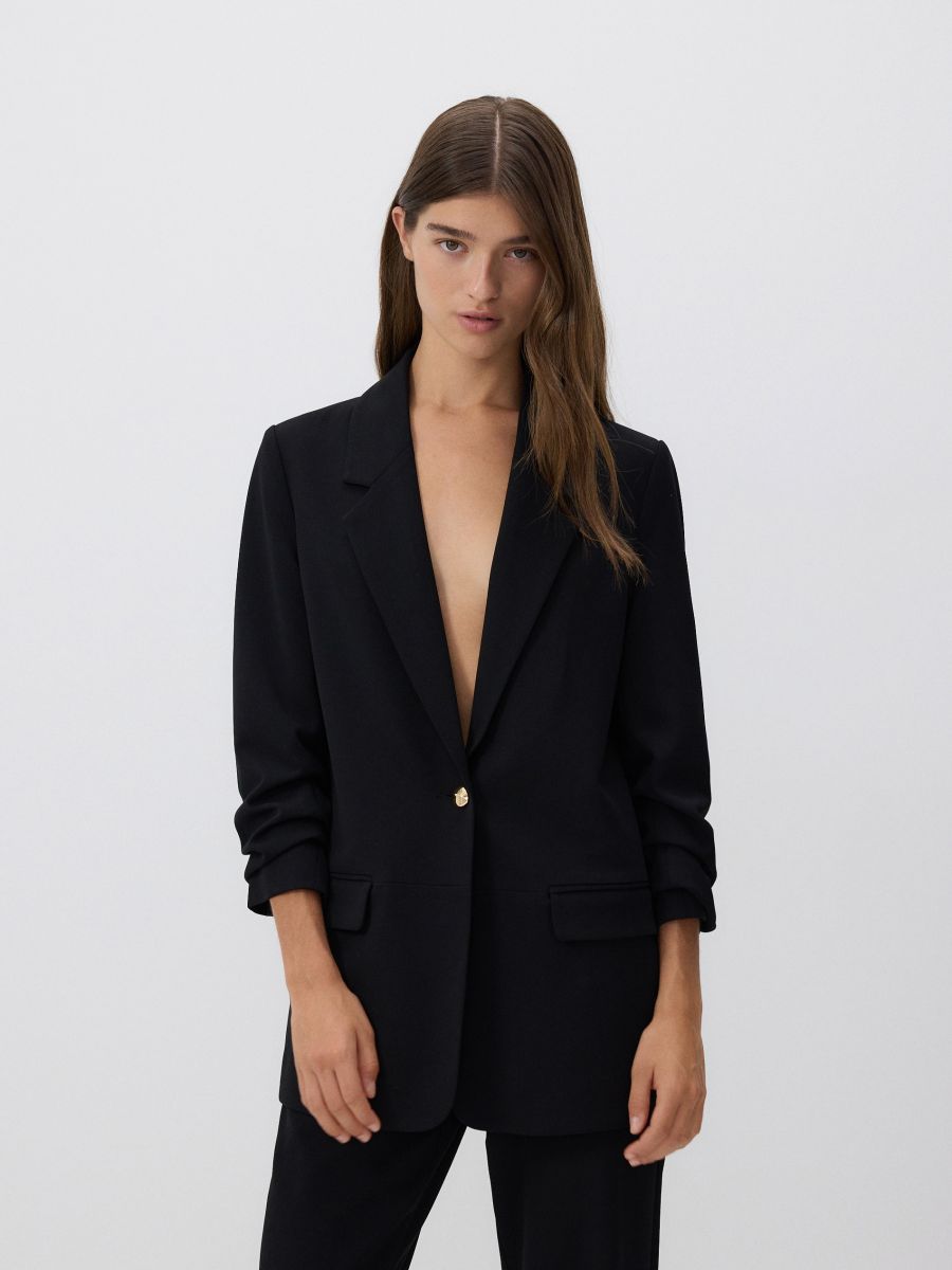 Blazer with crinkled sleeves - black - RESERVED - 2