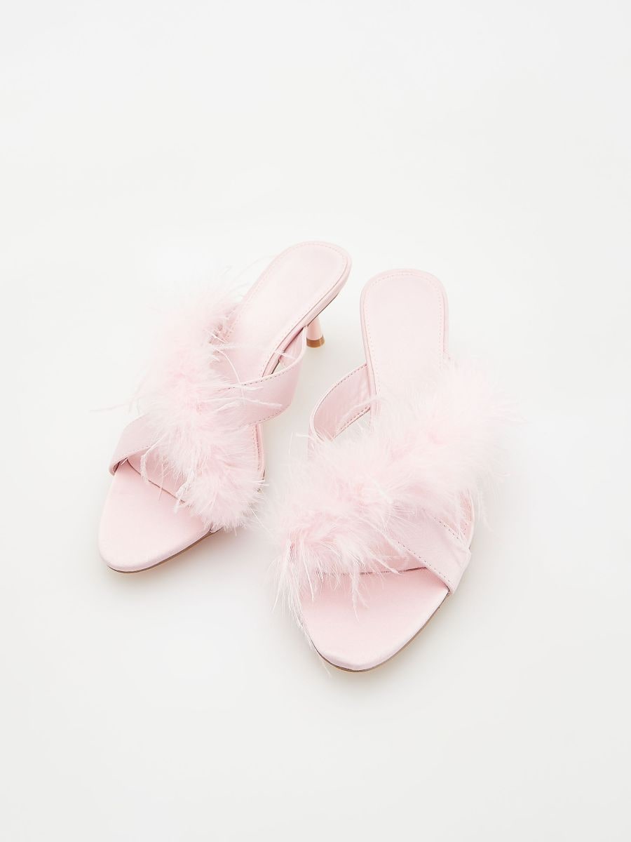 Mules with faux feathers - pastel pink - RESERVED - 2