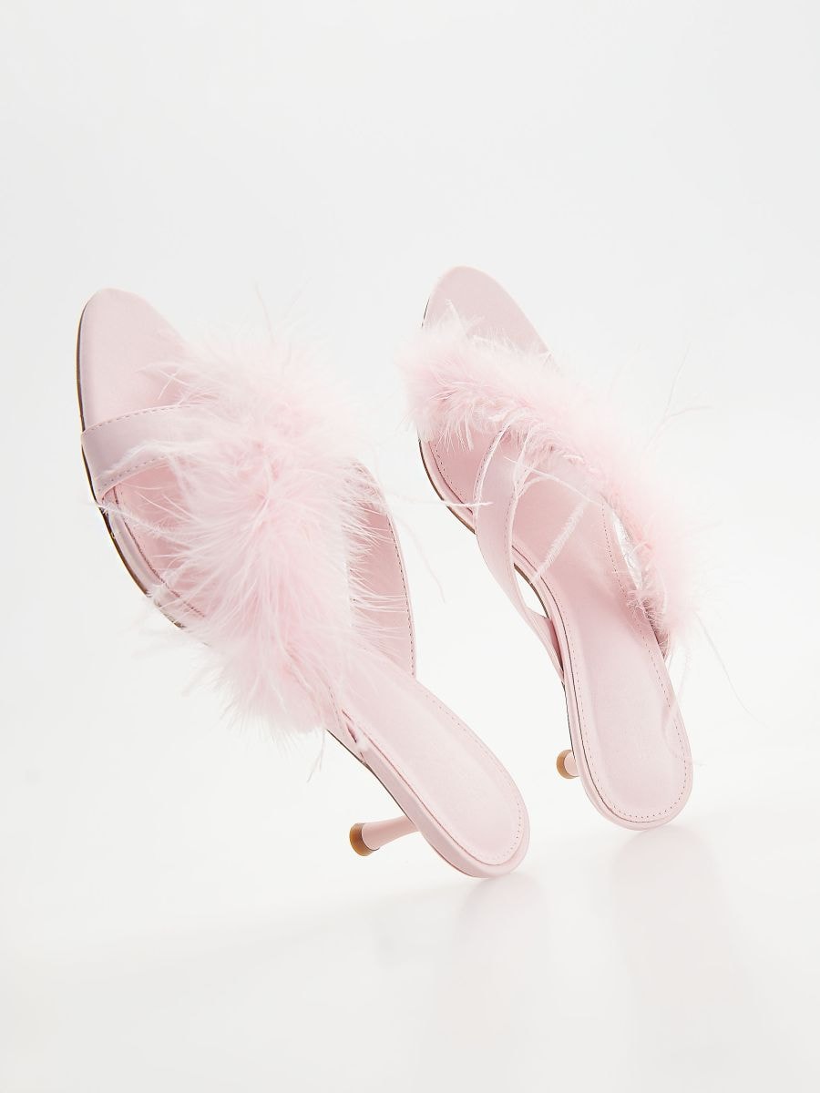 Mules with faux feathers - pastel pink - RESERVED - 3