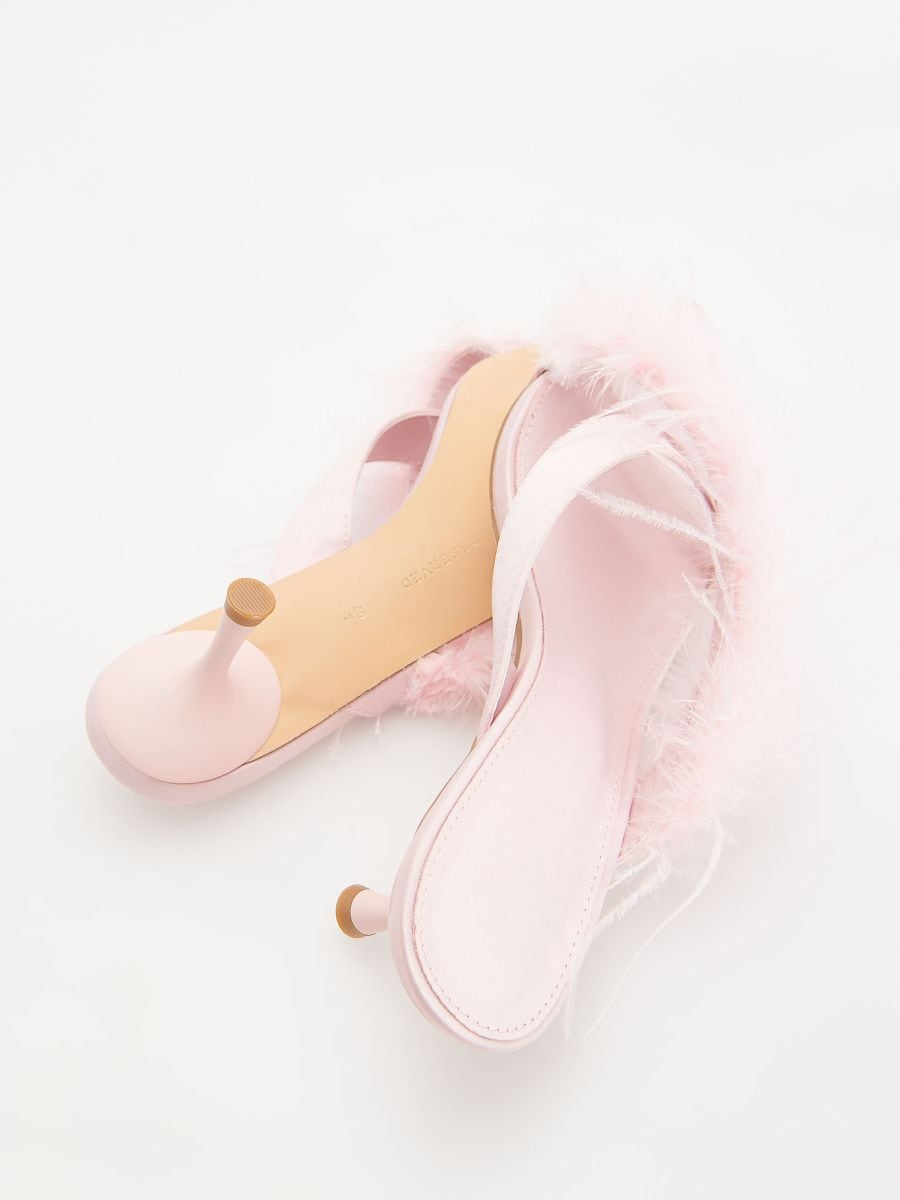 Mules with faux feathers - pastel pink - RESERVED - 5