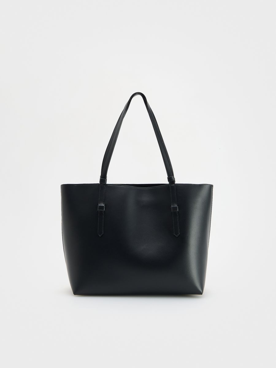 Black leather shopper bag with zip hotsell