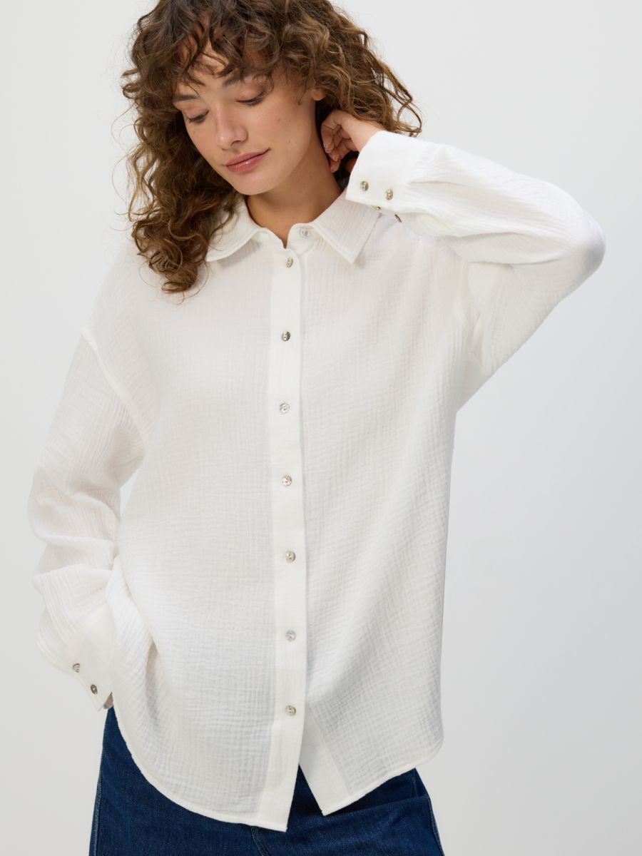 Oversized cotton muslin shirt - white - RESERVED