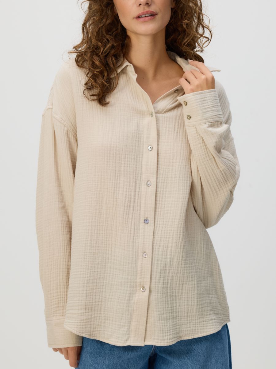 Oversized cotton muslin shirt - beige - RESERVED
