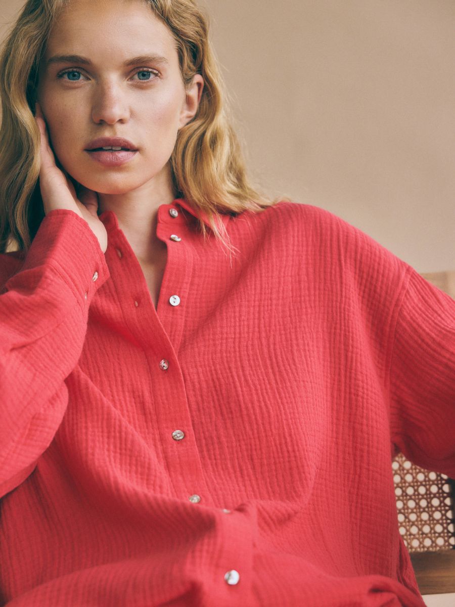 Oversized cotton muslin shirt - red - RESERVED