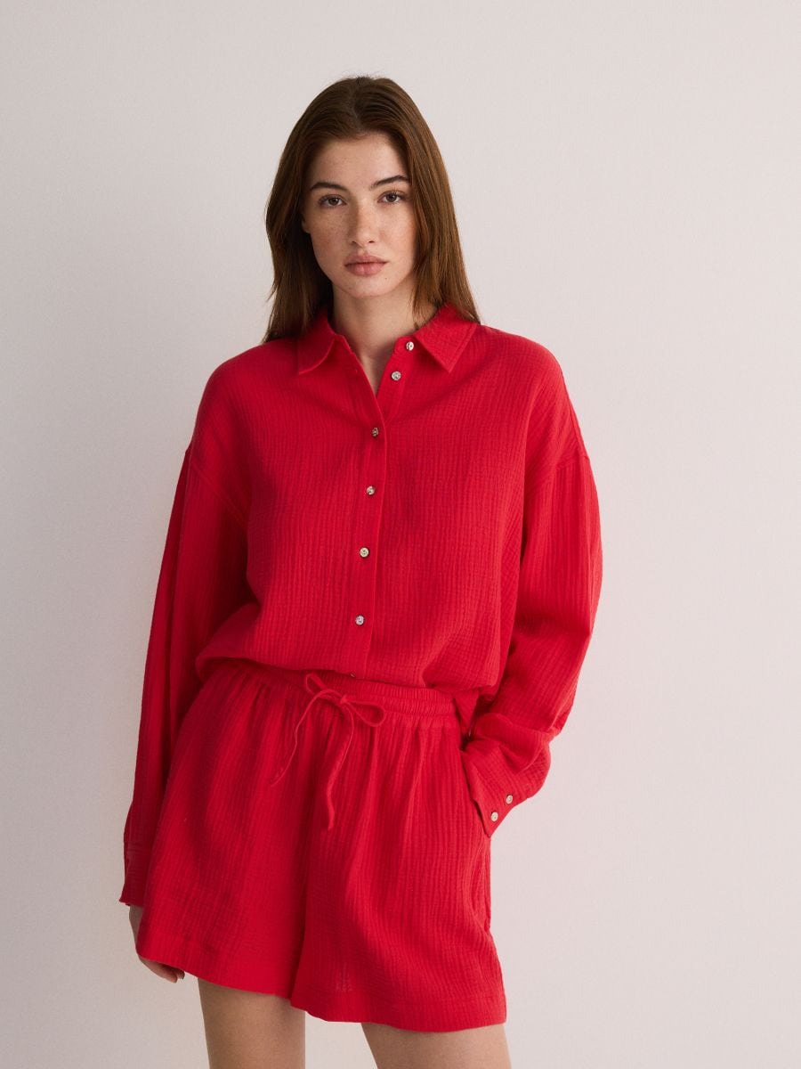 Oversized katoenen mousseline blouse - rood - RESERVED