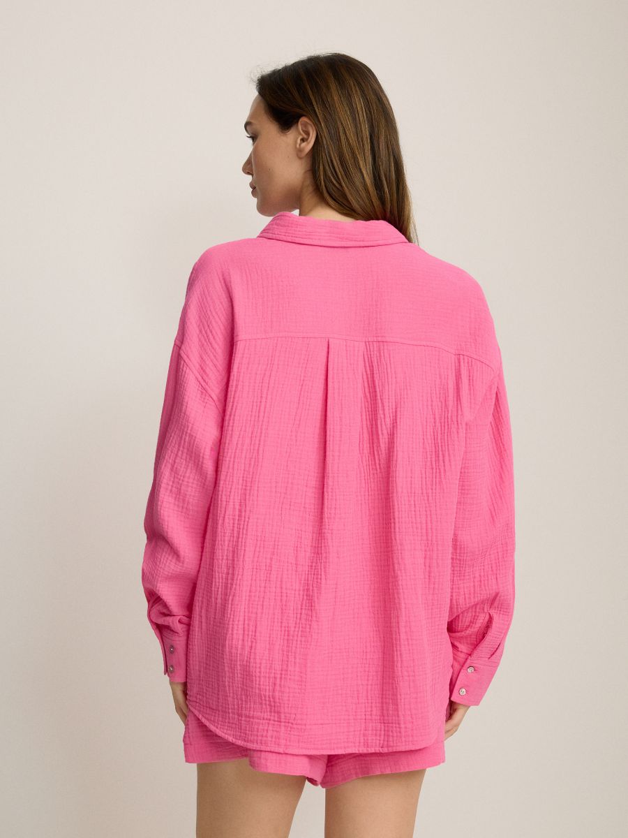 Camicia oversize in mussola di cotone - rosa shocking - RESERVED - 4